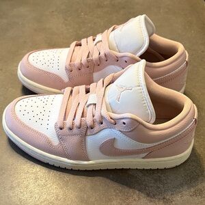 Jordan Women's Blush Pink and White Sneakers